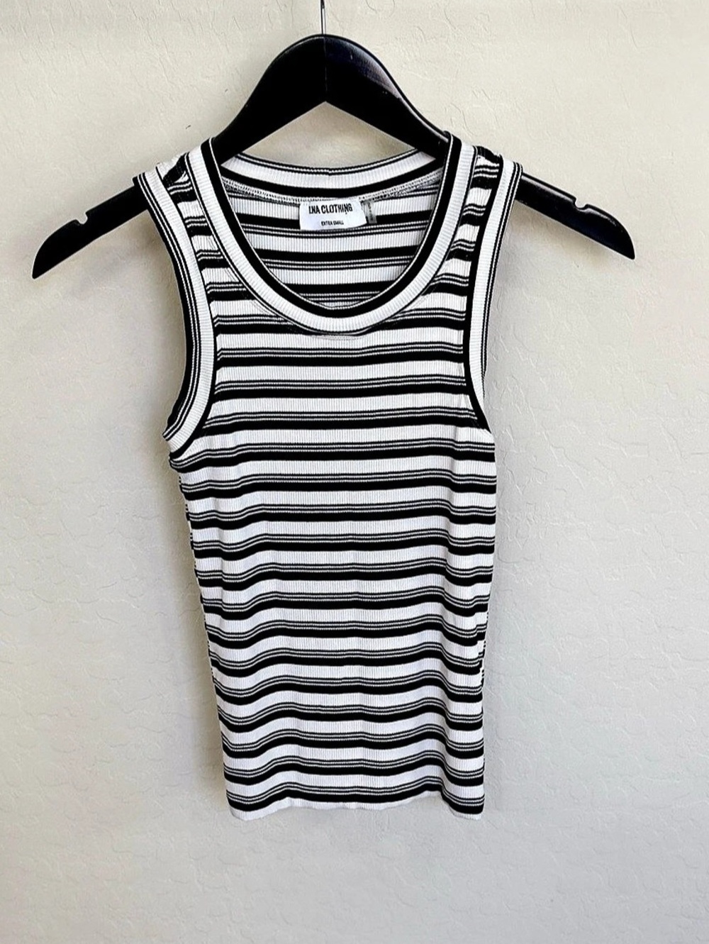 LNA Clothing Striped Ribbed Skinny Racer Tank Top Black White XS Like New
